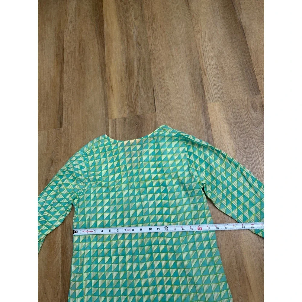 Oliphant‎ Green Geometric Cotton V-Neck Tunic Top Purple Trim small boho